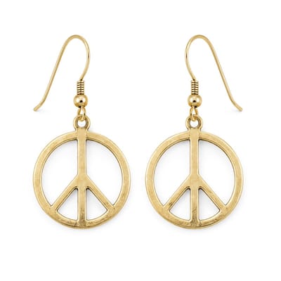 Vergulde Peace Oorbellen – Goudkleurige Hangoorbellen met Vredesteken – Boho Dames Oorbellen
