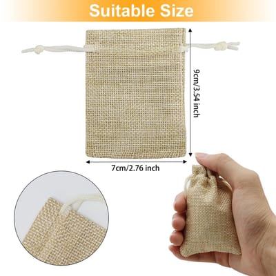 Jute zakjes, 110 stuks, jute zakjes met trekkoord, 9 x 7 cm, kleine cadeauzakjes, linnen zakjes, kleine jute zakjes, voor sieraden, doe-het-zelf handwerk