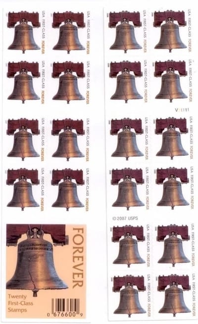 Forever Postzegels Liberty Bell Boekje van 20 voor Eersteklas Verzending