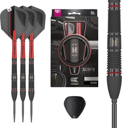 Target Darts Scope Steel Tip Dartset 23G Barrel 02 - 90% Tungsten - Zwarte PVD Coating met Rode Accenten - Swiss Point Systeem - Pro Grip Shafts - Compleet met Flights en Tool