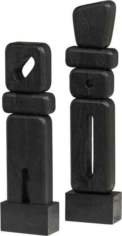 WOOOD Elon Sculptuur Ornamenten - Hout - Zwart - Set Van 2