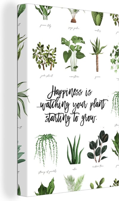 Canvas Schilderij Spreuken - Happiness is... watching your plant starting to grow - Quotes - 20x30 cm - Wanddecoratie