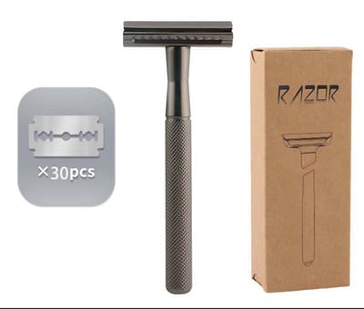 Namajunas - Safety Razor - Veiligheidsscheermes - Klassiek Scheermes voor Mannen en Vrouwen - Duurzaam Scheren - Handvat van massief koper - Zero Waste - Double Edge - 30 RVS Scheermesjes - Zwart