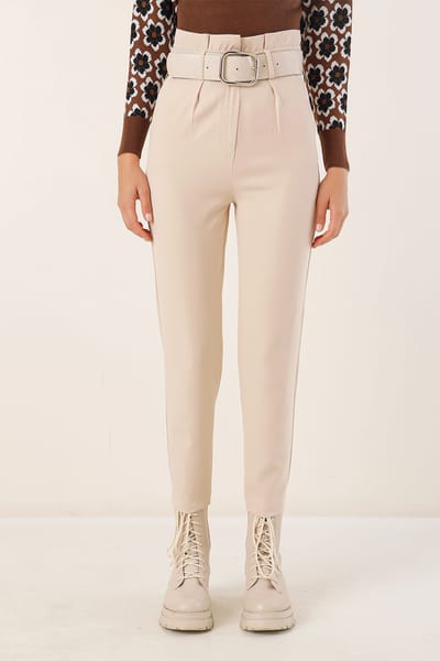 Enkel lengte rechte broek met strik