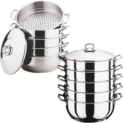 Roestvrijstalen Stoomkoker - Stoompan RVS - Gezond Koken - Gepolijste Afwerking - 28 cm Diameter - Zilver