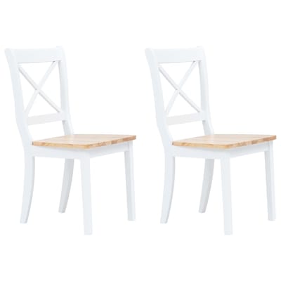 vidaXL - Eetkamerstoelen - 2 - st - massief - rubberwood - naturel - en - wit