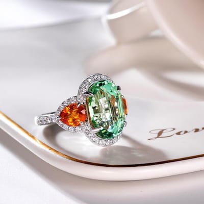 Nieuwe Celebrity Groene Toermalijn Ring 925 Zilver Super Knipperende Helder Oranje Rood Fanta Steen Ingelegd Opening Kleur Schat Ring Resizable groen