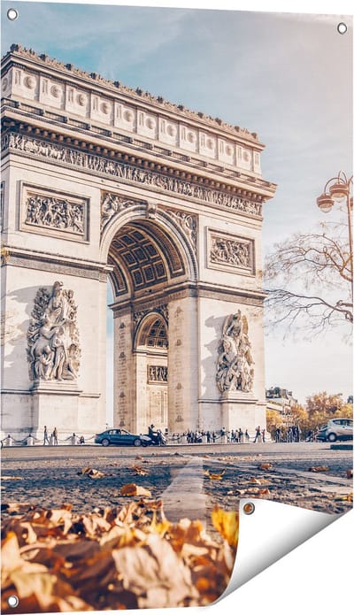 Gards Tuinposter Arc de Triomphe in Parijs tijdens de Herfst - 60x90 cm - Tuindoek - Tuindecoratie - Wanddecoratie buiten - Tuinschilderij