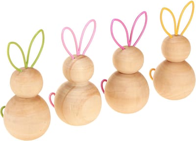 Decoratieve houten konijnfiguur met ijzeren oren voor moderne paasdeco