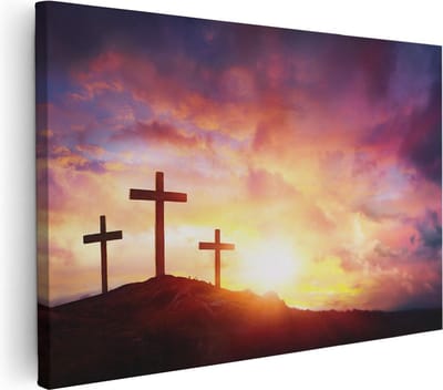Artaza Canvas Schilderij Jezus - 30x20 cm - Klein - Christelijke Muurdecoratie - Wanddecoratie Zonsondergang - Schilderijen Op Canvas