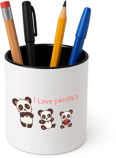 Hacebo® - I love panda's Pennenbakje - Panda - dieren liefhebbers - pennenhouder - leuke cadeau voor iemand die van houdt van panda's - verjaardagscadeau - kado - gift - Pennenbakje zwart