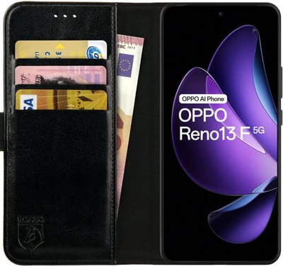 Rosso Element Geschikt voor Oppo Reno 13 F | Wallet Book Case | Portemonnee Hoesje | 3 Pasjes | Magneetsluiting | Stand Functie | Zwart