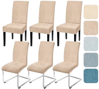 Stretch Stoelhoezen Set van 6 - Wasbare Chenille Overtrekken voor Eetkamerstoelen - Stoelbescherming voor Feesten en Dinners