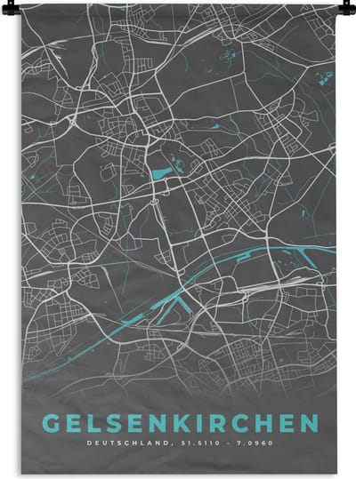 Wandkleed - Wanddoek - Duitsland – Blauw – Gelsenkirchen – Stadskaart – Kaart – Plattegrond - 120x180 cm - Wandtapijt