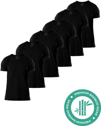 SQQUADD® Bamboe T-Shirt Heren - Regular fit - V-hals - Maat S - 6-pack - Zijdezacht en Ademend - Anti Zweet T-Shirt - Ondershirt Heren - Zwart