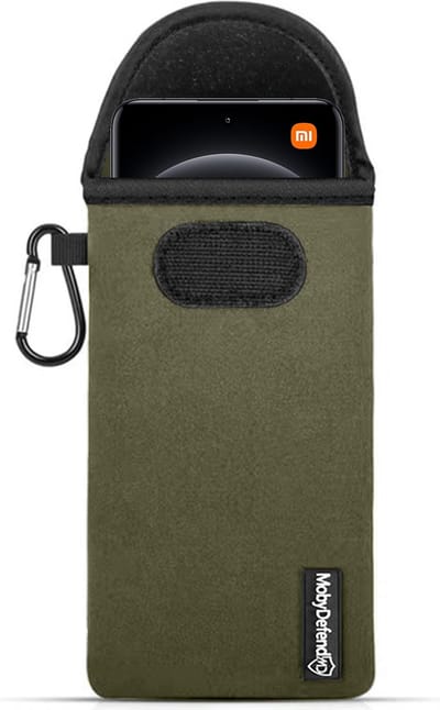 MobyDefend Hoesje - Geschikt voor Xiaomi 14 Ultra - Neopreen Pouch Met Karabijnhaak - Insteek - Riemlus - Groen