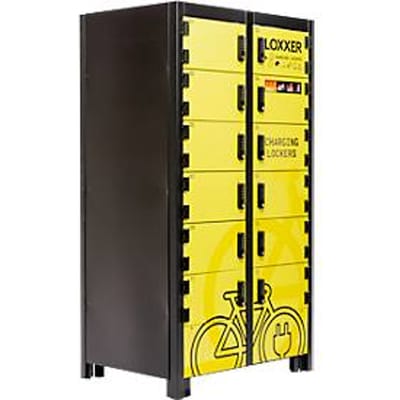 Acculaadkast LOXK12, brandbeveiligingsklasse A1, ventilatie, alarm, afsluitbaar, 12 compartimenten, B 1042 x D 765 x H 2015 mm, staal