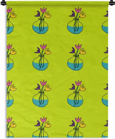 Wandkleed - Wanddoek - Bloemen - Vazen - Patronen - 90x120 cm - Wandtapijt