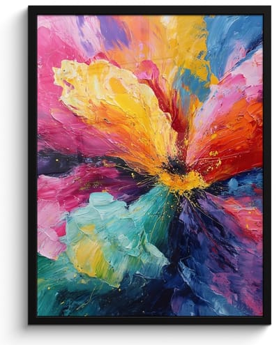 Poster in lijst - Fotolijst 50x70 cm - Posters - Bloemexplosie - Veelkleurig - Bewegend - Posterlijst zwart - Decoratie - Wanddecoratie woonkamer - Muurdecoratie slaapkamer
