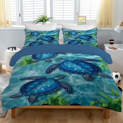 Dekbedovertrek Volledige Maat Zeeschildpad, Oceaan Beddengoed Set voor Kinderen Tieners, Strand Dekbedovertrek, 1 2 Kussenslopen 3-delig voor Tieners Jongens AU Single(140x210cm)