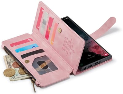 CaseMania Bookcase hoesje geschikt voor Samsung Galaxy S25 Ultra - Effen Roze - Kunstleer - Portemonnee met 10 Vakjes voor Pasjes en Ritsvak