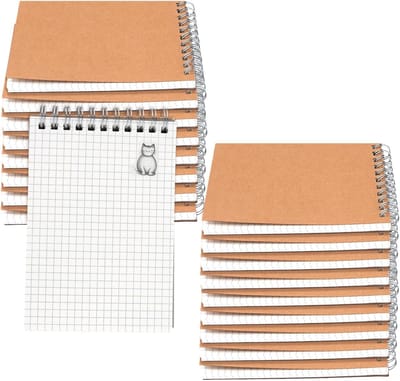 Notitieblok, A6, geruit, 18 stuks, 80 vellen, 14,5 x 10,2 cm, bruin, kraftpapier, spiraalblok, ringband voor kantoor, thuis