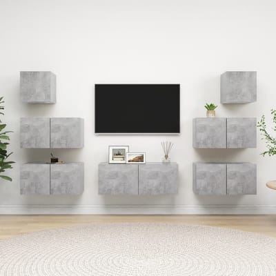 vidaXL - 7-delige - Tv-meubelset - bewerkt - hout - betongrijs