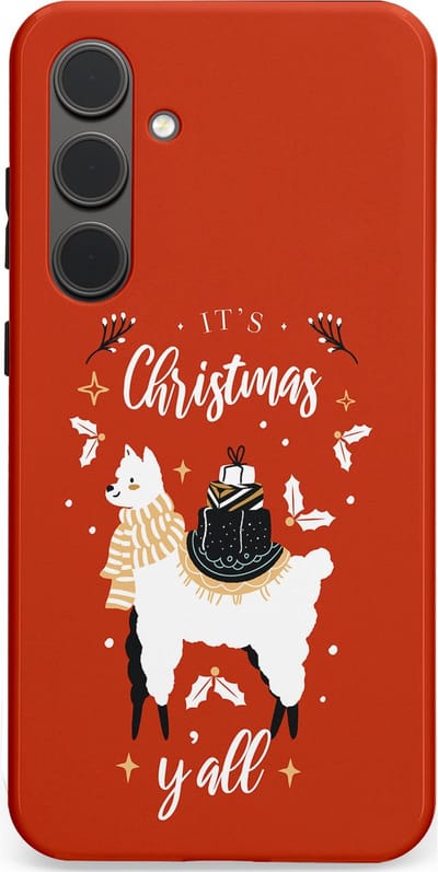 Casetastic hoesje geschikt voor Samsung Galaxy S24 Plus - Dubbellaagse bescherming - Rode Witte Kerst Lama - Fashion Case - Terracotta