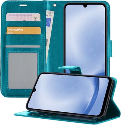 Hoesje - Geschikt voor Samsung Galaxy A25 - Luxe Bookcase - Walletcase Hoes - Portemonnee - Cover - Telefoonhoes - Turquoise