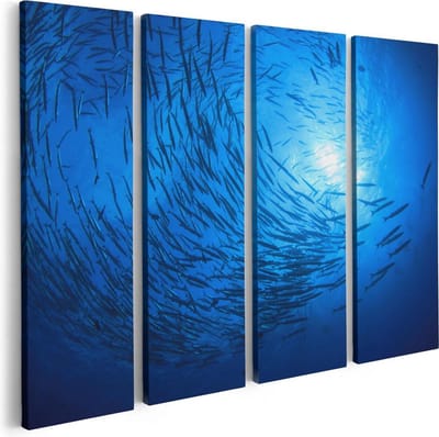 Artaza Canvas Schilderij Vierluik Zwerm Vissen in de Oceaan - 80x60 - Foto Op Canvas - Canvas Print