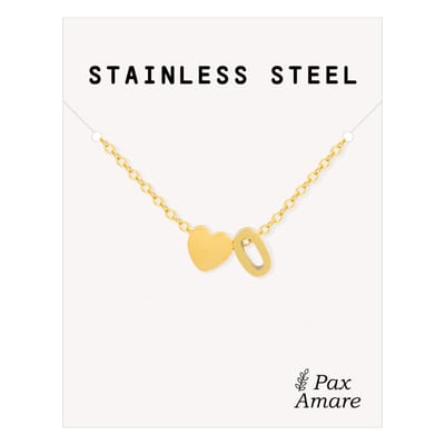 Letter O Ketting Goudkleurig - Stainless Steel - Initiaal & Hartje Hanger - Initialen Ketting op Cadeau Kaartje - Pax Amare