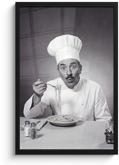 Poster in lijst - Fotolijst 40x60 cm - Posters - Chef - Spaghetti - Pasta - Posterlijst zwart - Decoratie - Wanddecoratie woonkamer - Muurdecoratie slaapkamer