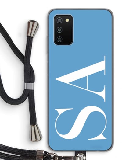 Gepersonaliseerd - Case Company® - Hoesje met koord geschikt voor Samsung Galaxy A03S hoesje met Koord - Monogram N°2 - Telefoonhoesje met Zwart Koord - Bescherming aan alle Kanten en Over de Schermrand