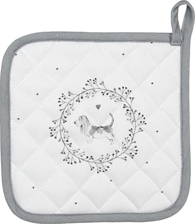 Clayre & Eef Pannenlap 20x20 cm Wit Grijs Katoen Hond