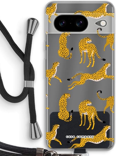 Case Company® - Hoesje met koord geschikt voor Google Pixel 8 hoesje met Koord - Luipaard - Telefoonhoesje met Zwart Koord - Bescherming aan alle Kanten en Over de Schermrand
