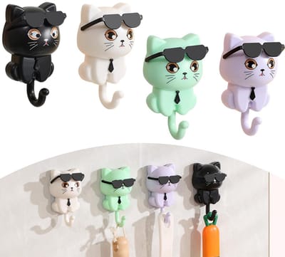 Dailygoods- Kledinghaken 4 stuks - Zelfklevende Wandhaken - Dierenhaken - Sleutelhaken - Handdoekhouder - Kunststof 8,4 x 4,5 cm - Wandhaak