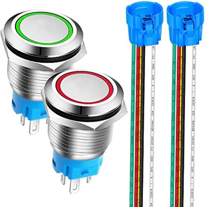 Roestvrij Stalen AAN-UIT Drukknoppen met LED Verlichting en Waterdichte Aansluiting - 0.75 inch/19mm