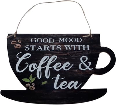 Houten Decoratieve Plank voor Koffie en Thee met Schattige Citaten voor Keuken en Eetkamer Muurdecoratie (29.6 x 25.1 cm)