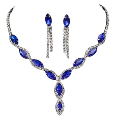 2-Delige Sieradenset-Anila- Blauw - trouwen-Ketting- oorbellen-Charme Bijoux