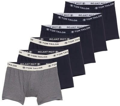 Tom Tailor - Korte boxershorts in een pak van 6 - Maat S/4 - blue-dark-horizontal stripe