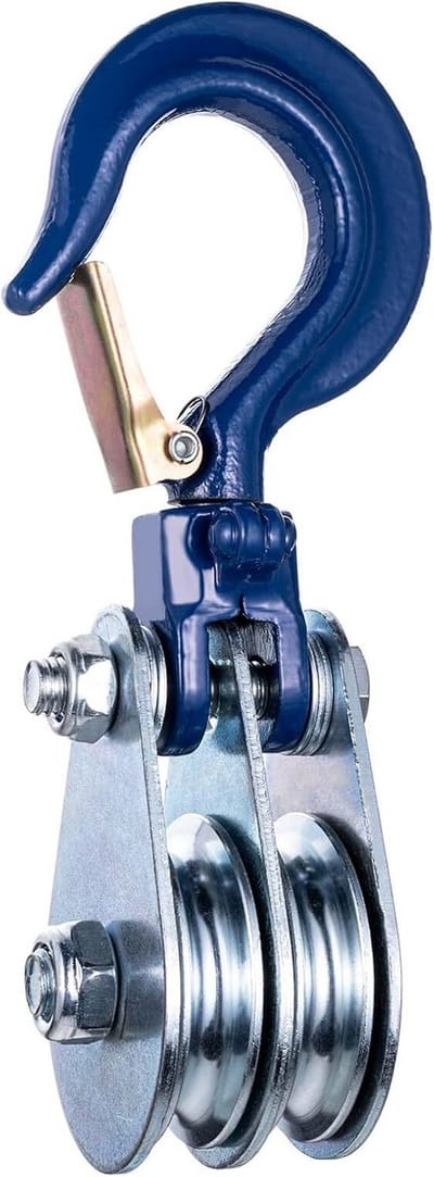Dubbele Katrol - Kogelgelagerd Blok - Materiaal Hef - 1 Ton Capaciteit - 10mm Touw - Zilver