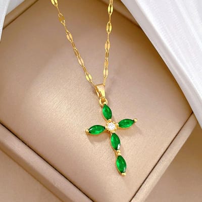 Dames Luxe Zirconia Kruis Hanger Sieradenset met Roestvrijstalen Ketting Feest Verjaardag Ketting Oorbellen Mode 45cm