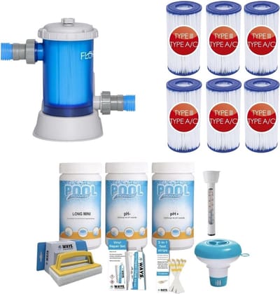 WAYS - Zwembad Onderhoud - Pakket Medium & Filterpomp 5678 L/u & 6 Filters Type III