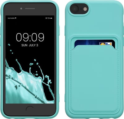 kwmobile telefoonhoesje geschikt voor Apple iPhone SE (2022) / SE (2020) / 8 / 7 - Hoesje met pasjeshouder - TPU case in mintgroen