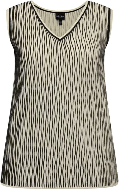 Ulla Popken - Dames - Gebreide top wolmix V-hals mouwloos - Off-white - Maat 42+