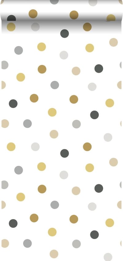 ESTAhome behang stippen goud, grijs en zwart - 53 cm x 10.05 m - 139042