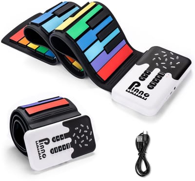 Namajunas - Kinder Piano - Opvouwbare piano 49 toetsen - elektronisch keyboard met regenboogverlichting - draagbare mini-piano voor kinderen en beginners - siliconen keyboard met 8 geluiden - 6 demosongs, opnamefunctie - oplaadbaar - USB