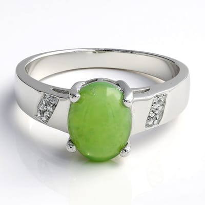 Cavill - Zilveren ring - 925 Sterling zilver - Keizerlijk chrysopraas 1 1 ct, witte topaas 0 015 ct - Elegant, ovaal cabochon groen