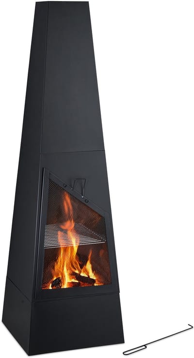 tuinhaard - met bbq rooster - vonkenscherm - staal - met pook - zwart