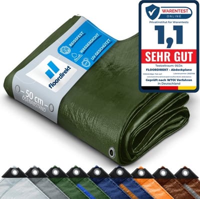 FLOORDIREKT Dekzeil - Beschermhoes - Bootzeil - Tentzeil - Onderzeil voor Camping & Buiten - Waterdicht - Met Ogen -Bouwzeil - 240 g/m² - Wit - 8 x 12 m